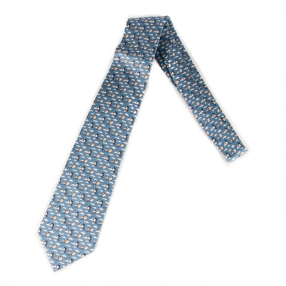 Hermes Printed Silk Mens Neck Tie Bleu 1 of 5