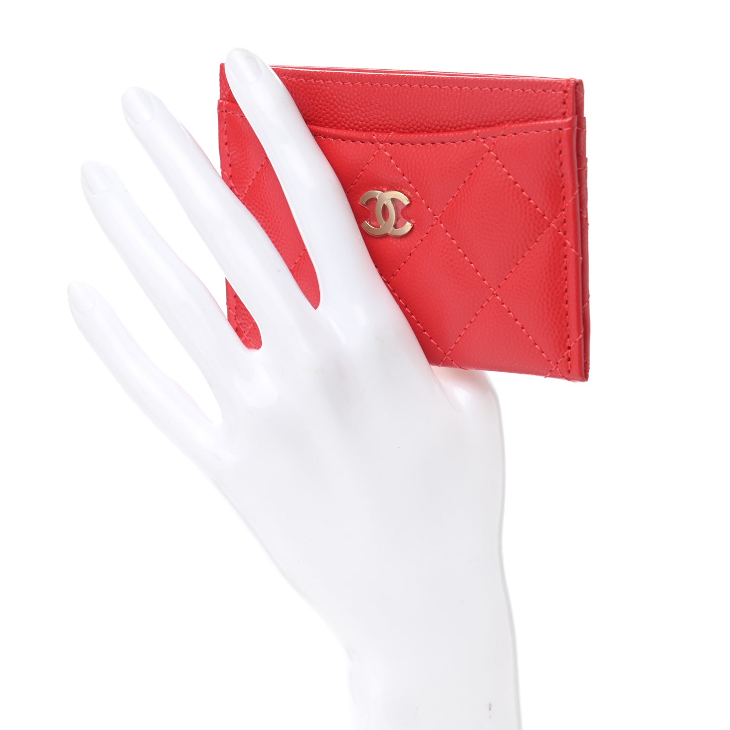 Caviar Quilted Card Holder Red
