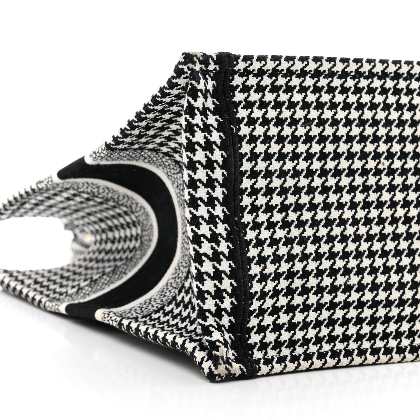 Canvas Houndstooth Embroidered Medium Book Tote Black White