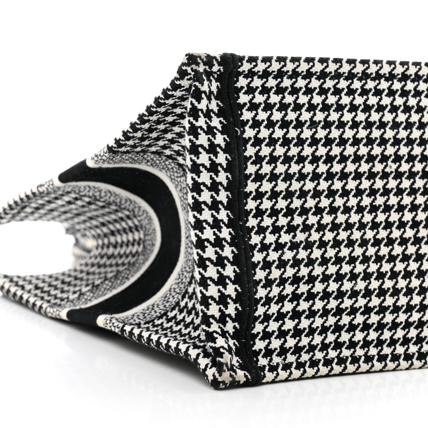Christian Dior Canvas Houndstooth Embroidered Medium Book Tote Black White 8 of 10