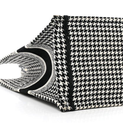 Christian Dior Canvas Houndstooth Embroidered Medium Book Tote Black White 8 of 10