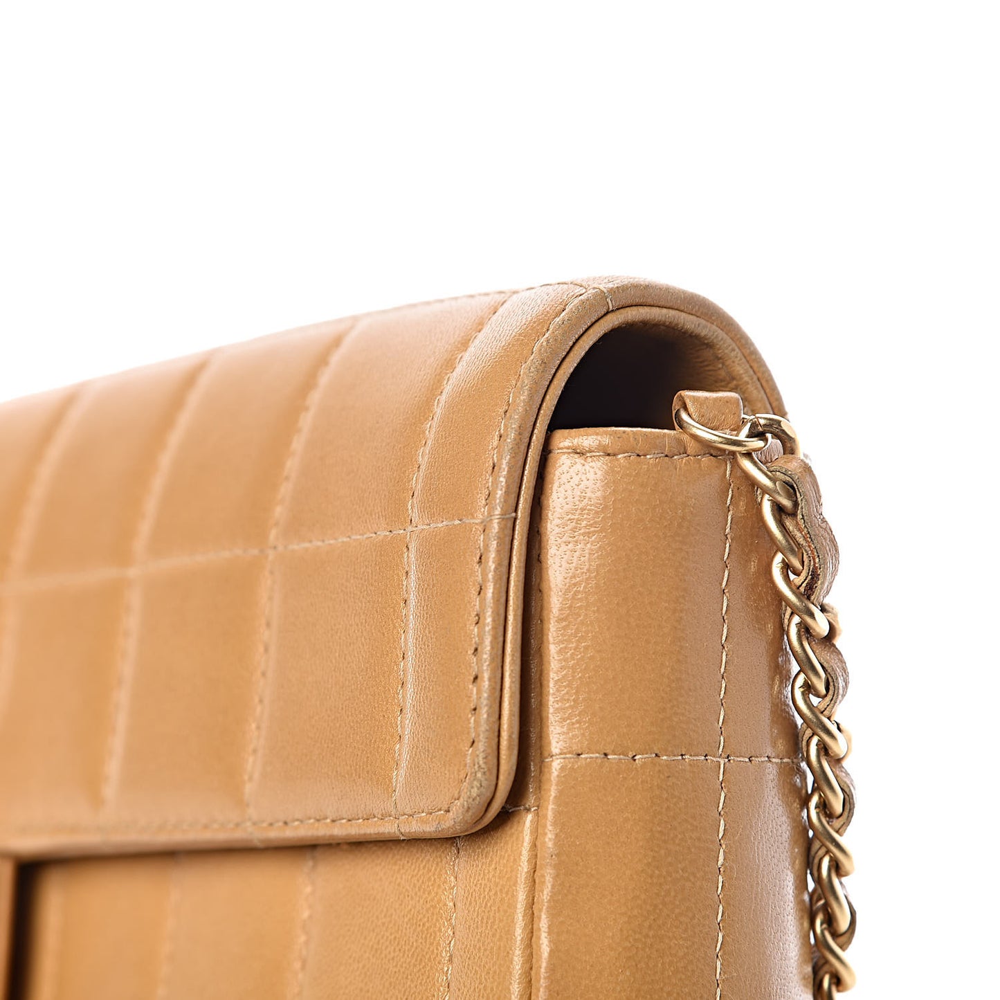 Lambskin East West Chocolate Bar Flap Beige