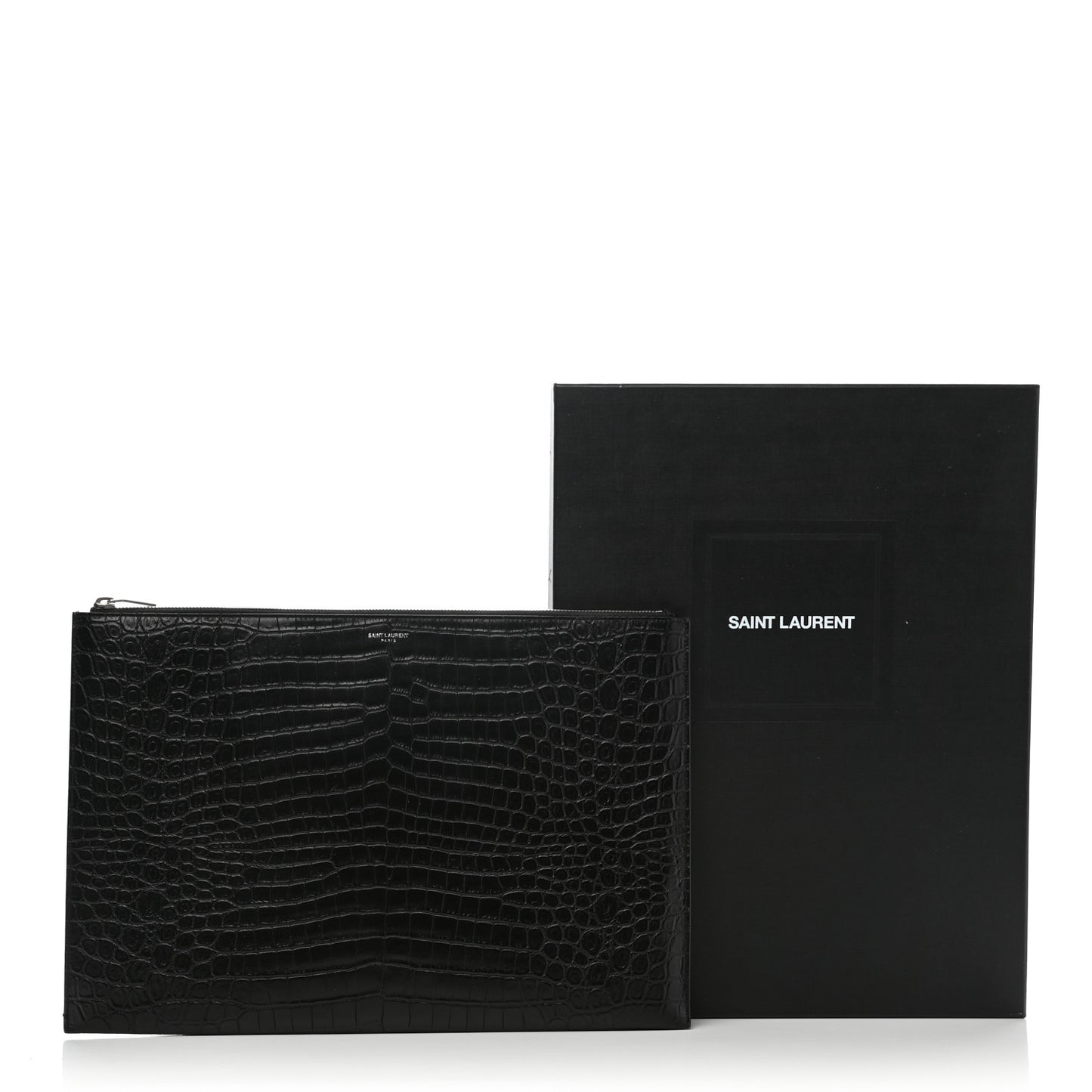 Calfskin Crocodile Embossed Document Holder Black