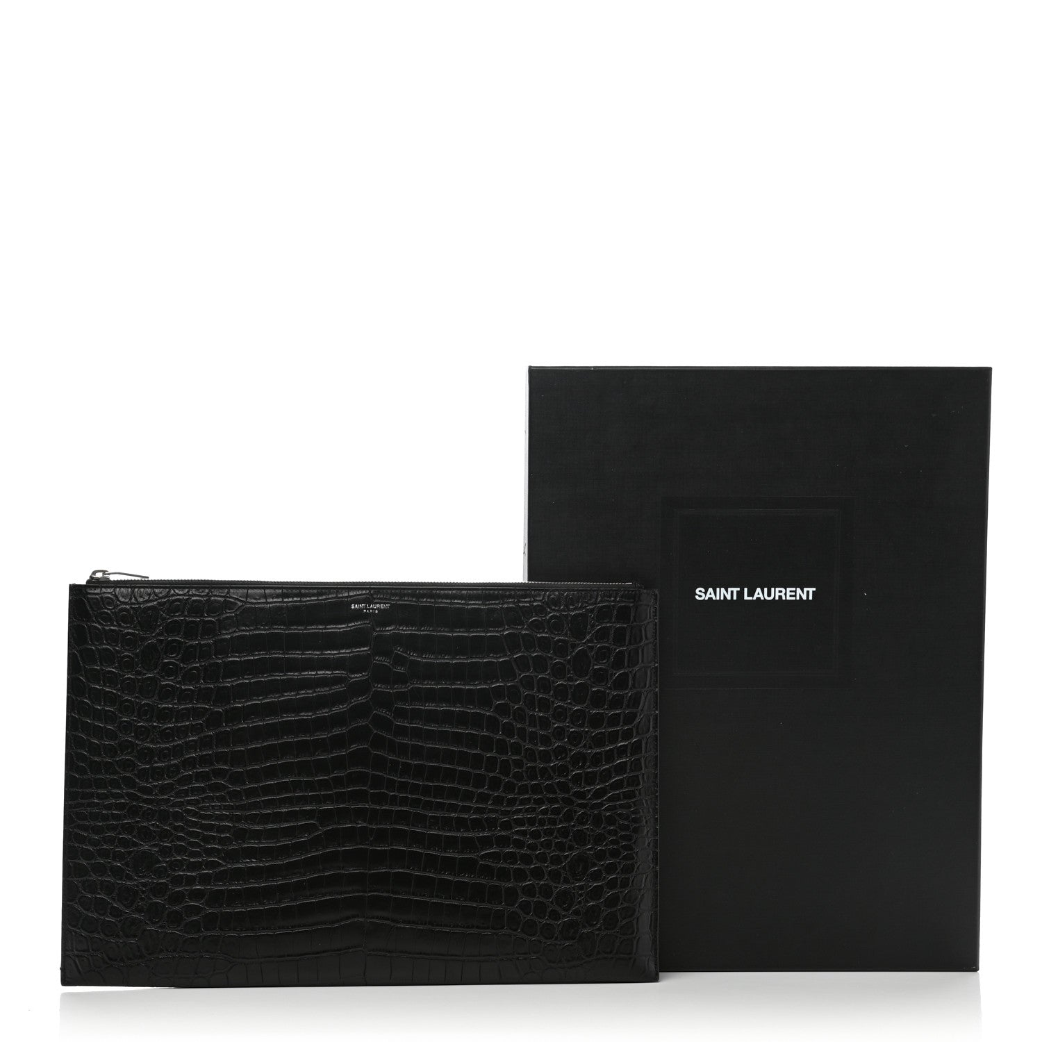 Saint Laurent Calfskin Crocodile Embossed Document Holder Black 8 of 8