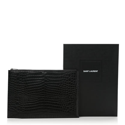 Saint Laurent Calfskin Crocodile Embossed Document Holder Black 8 of 8