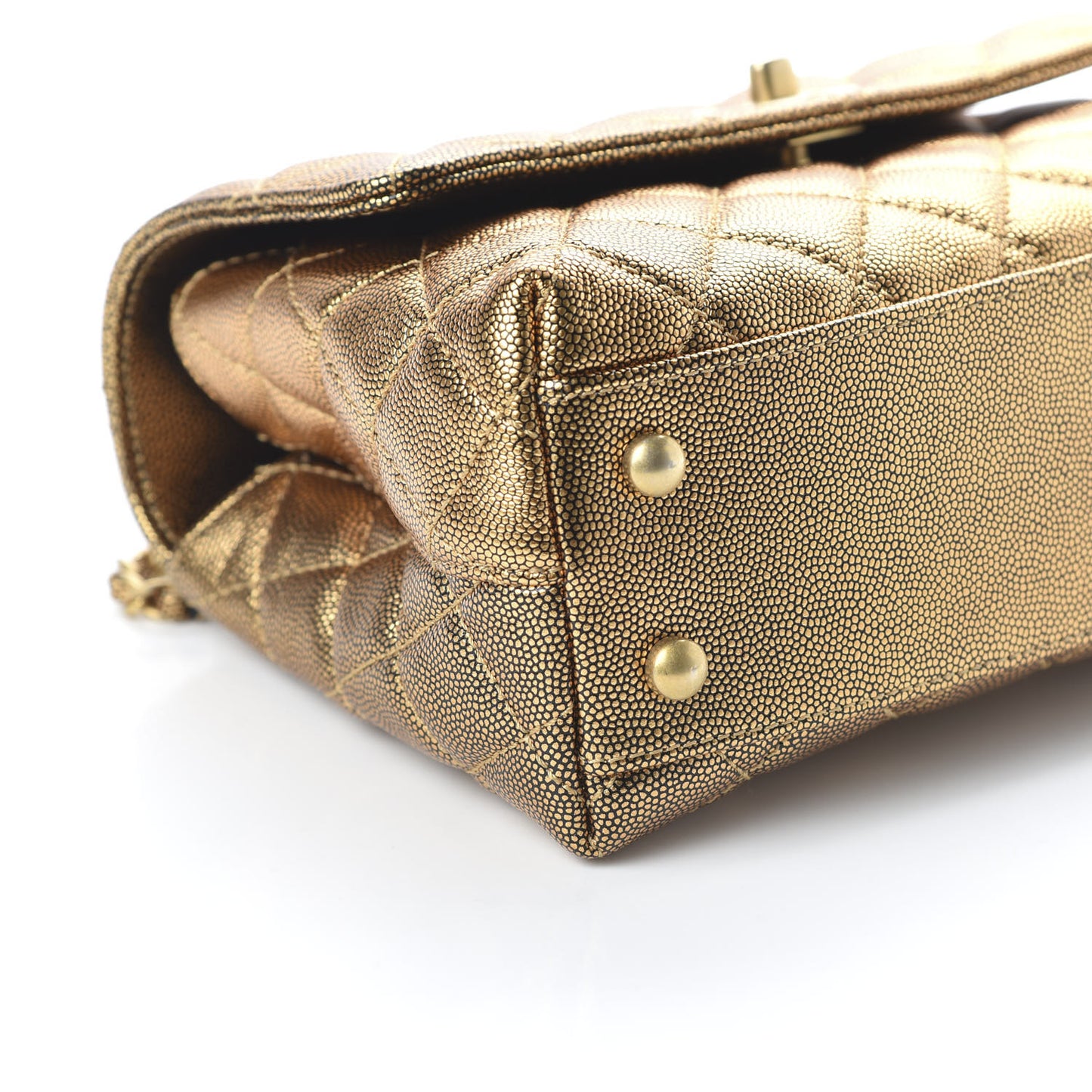 Metallic Caviar Quilted Mini Coco Handle Flap Gold