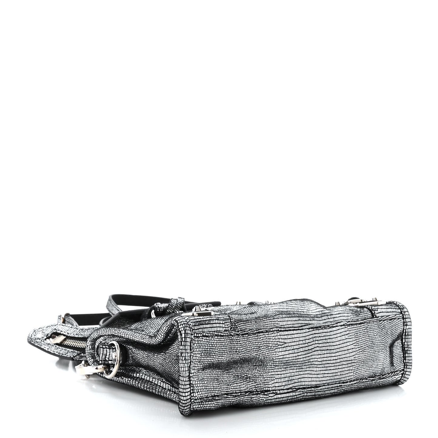 Metallic Calfskin Lizard Embossed Silver Metallic Edge Hardware Nano City Silver