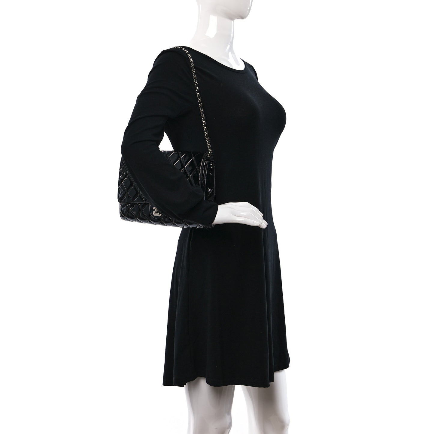 Patent Quilted Clutch with Chain Flap Black
