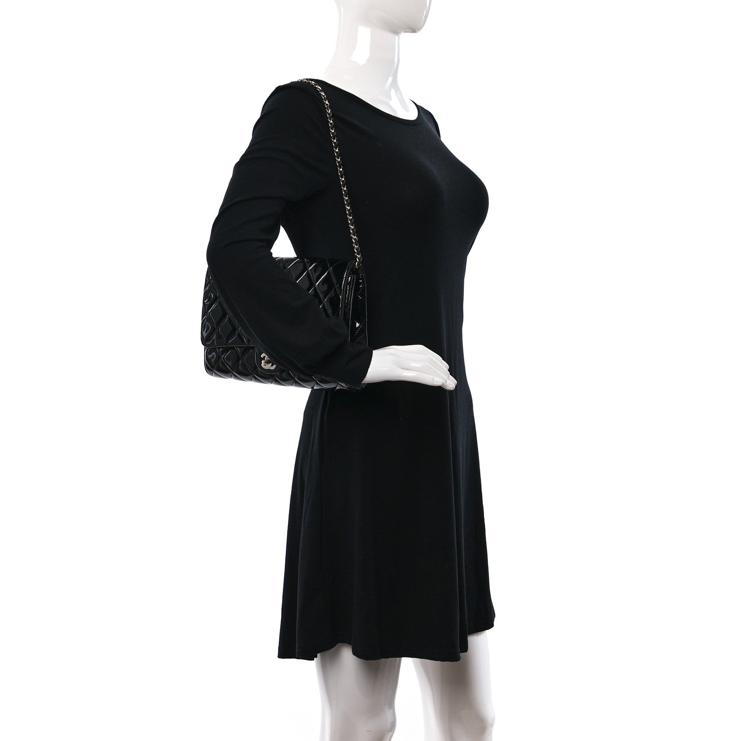 Chanel Patent Quilted Clutch with Chain Flap Black 2 of 9