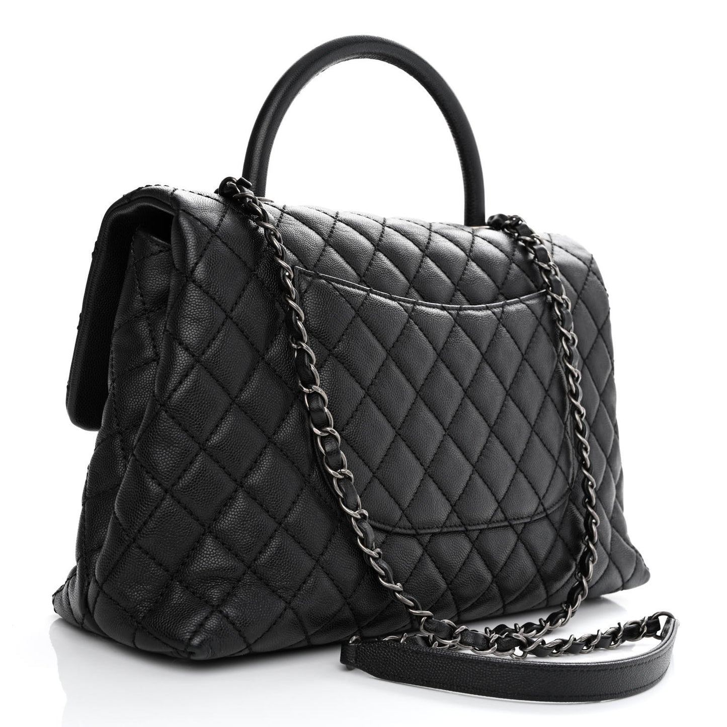 Caviar Quilted Medium Coco Handle Flap Black