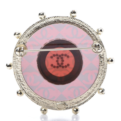 Chanel Resin Crystal Pearl CC Brooch Red Gold 3 of 5