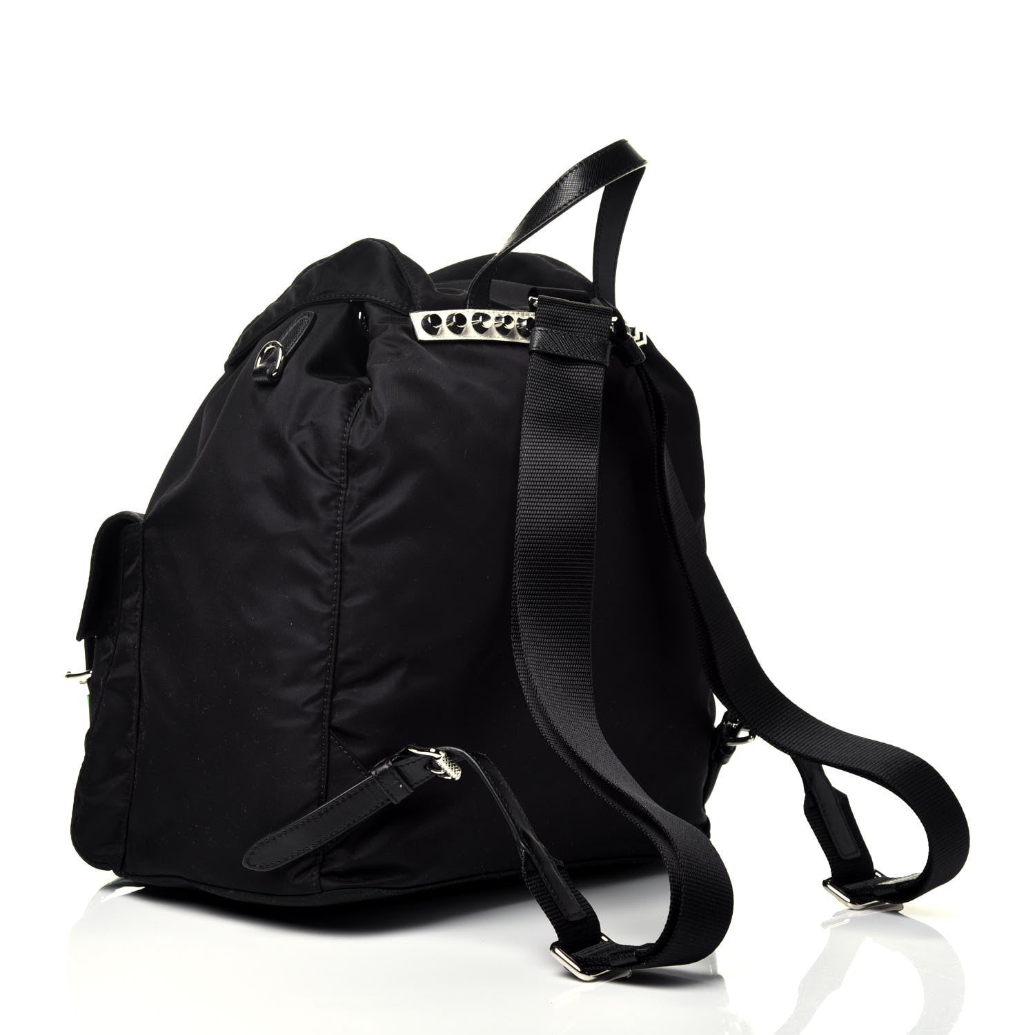 Prada Nylon New Vela Studded Backpack Black Green 3 of 10