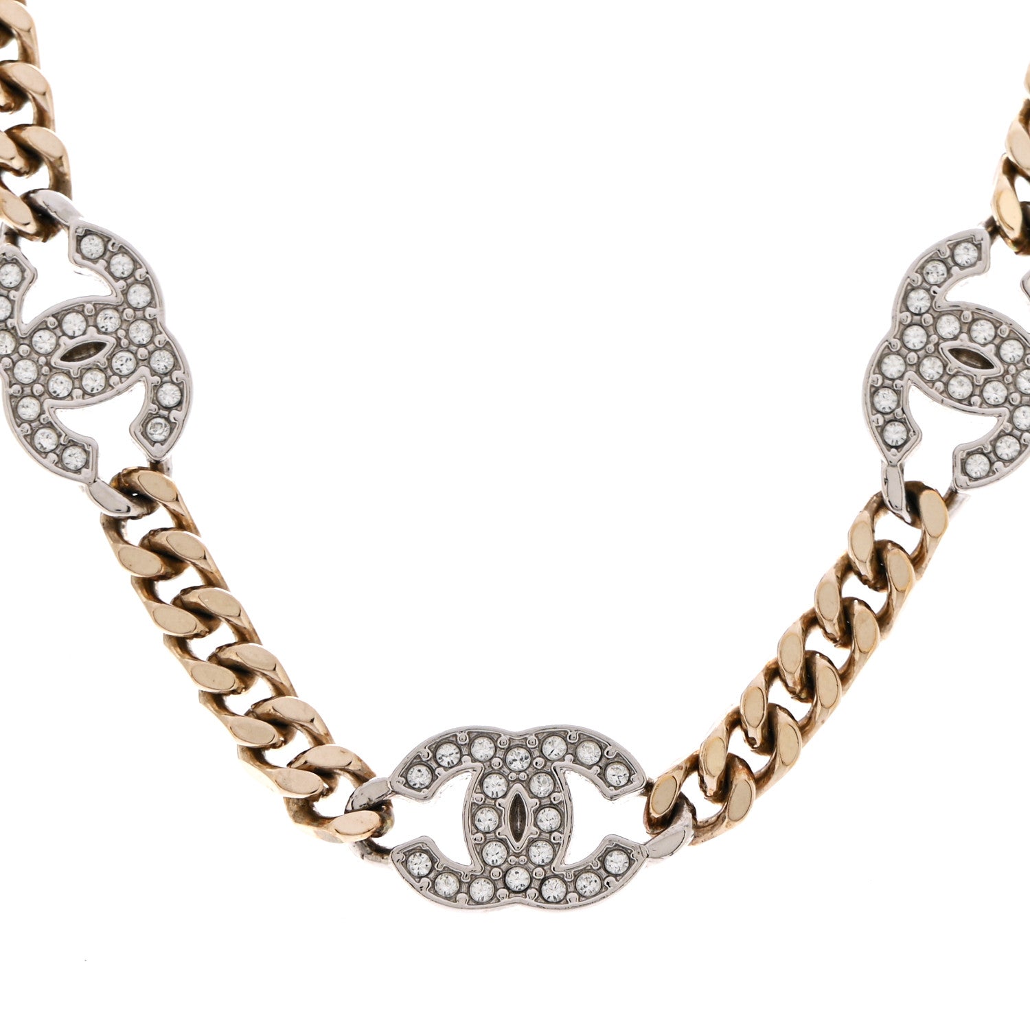 Chanel Crystal Chain CC Link Choker Gold Silver 4 of 7