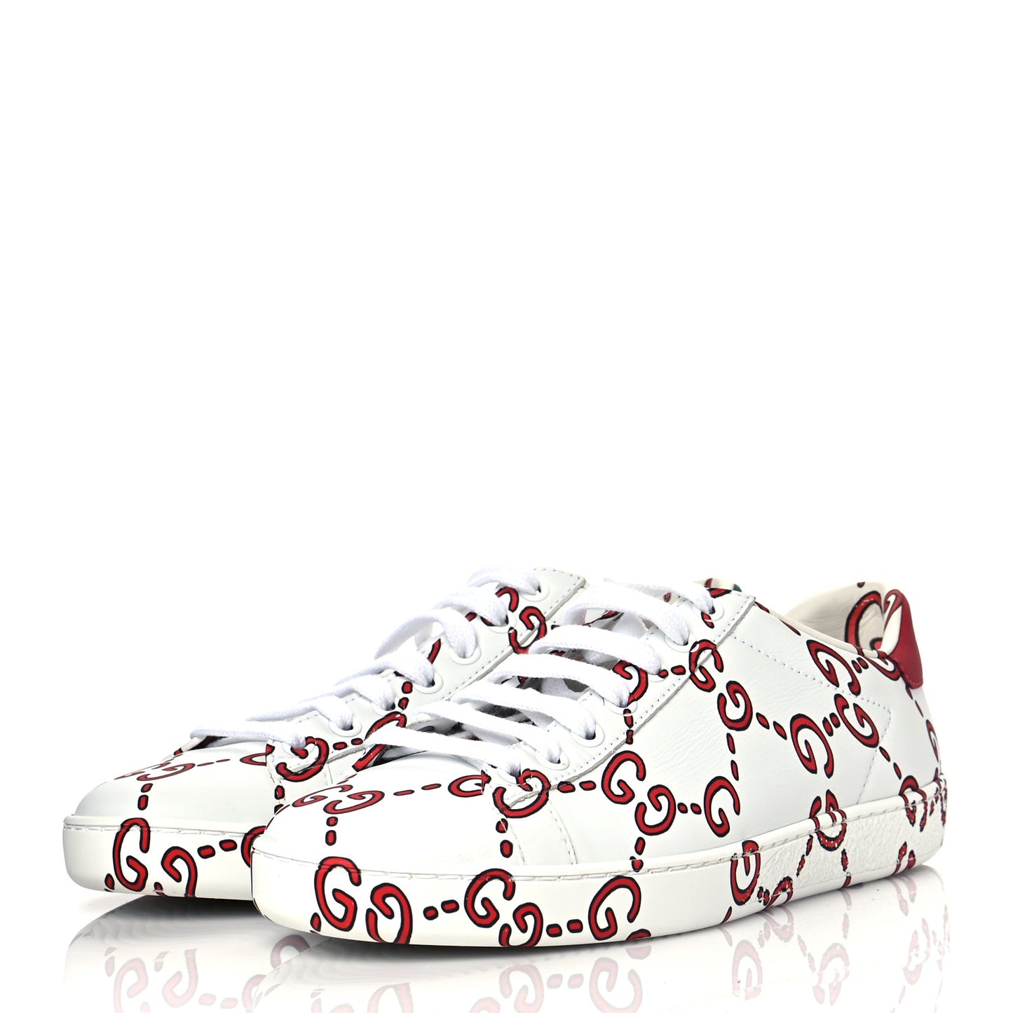 Calfskin GucciGhost Print Womens Ace Sneakers 36 White Hibiscus Red