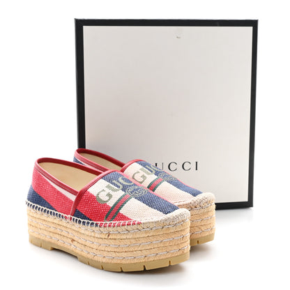 Gucci Canvas Sylvie Stripe Logo Platform Espadrilles 36 Mystic White Hibiscus Red Maritime 10 of 10
