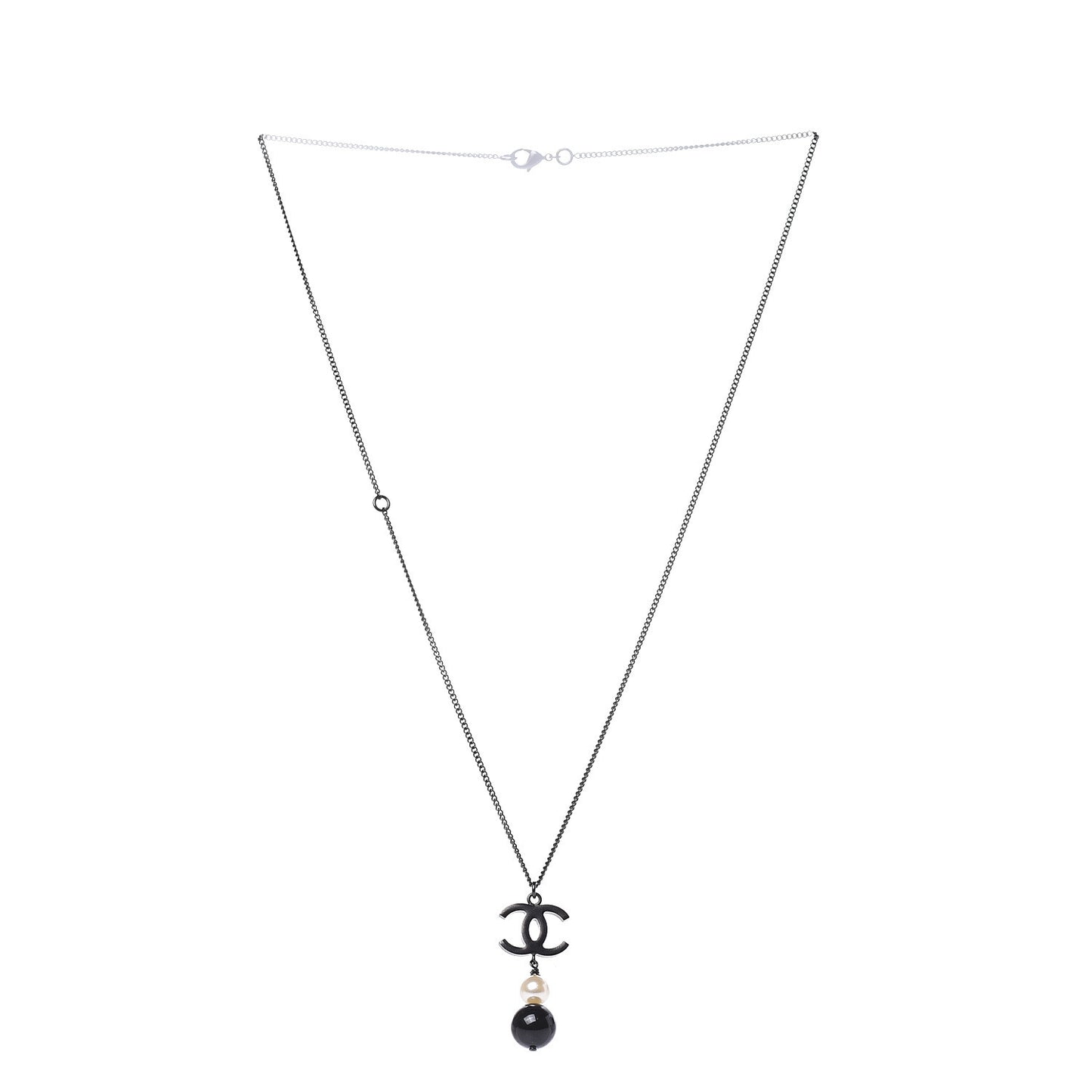 Resin CC Pearl Drop Necklace Ruthenium Black