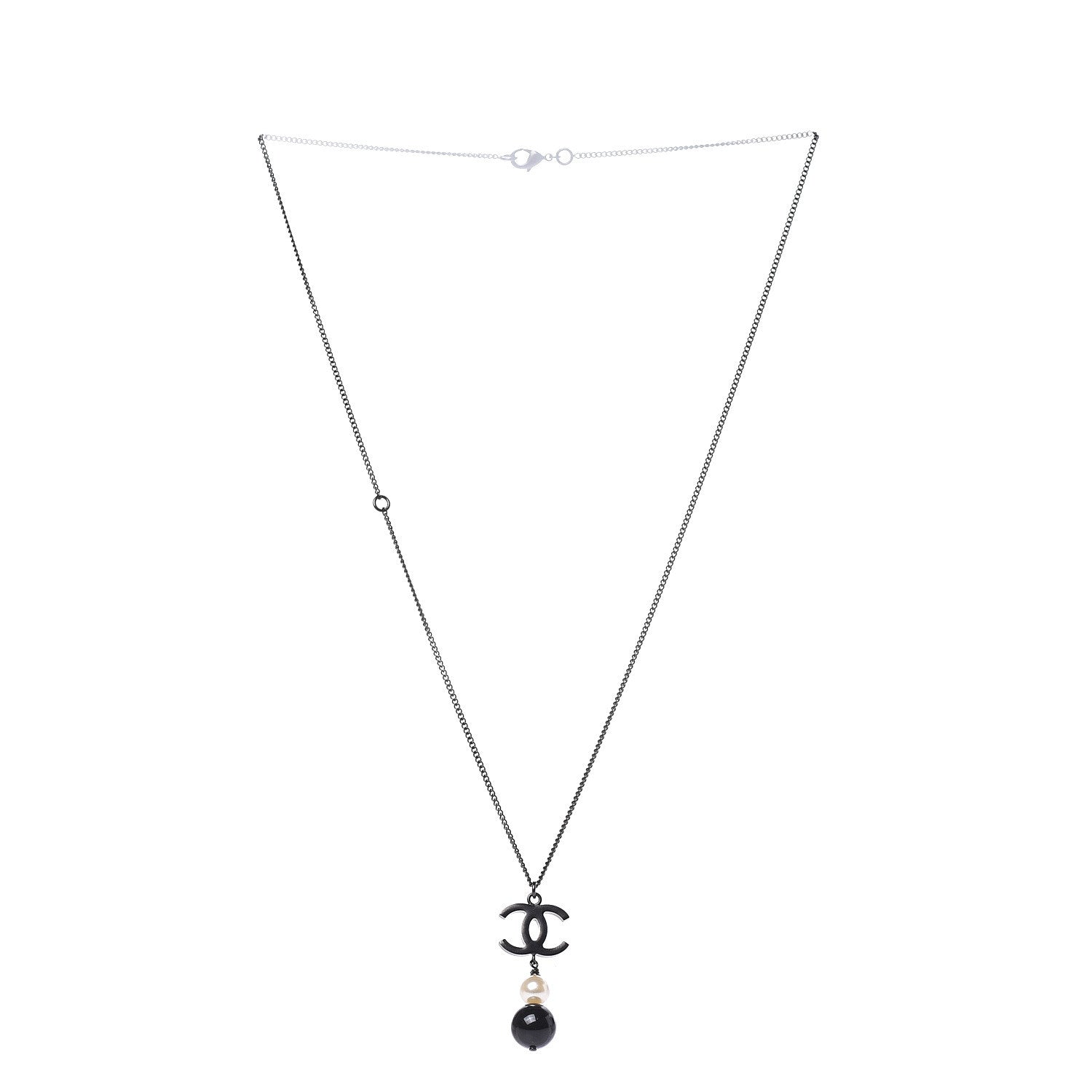 Chanel Resin CC Pearl Drop Necklace Ruthenium Black 3 of 5