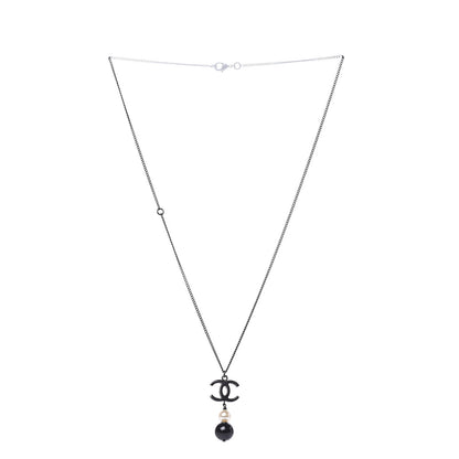 Chanel Resin CC Pearl Drop Necklace Ruthenium Black 3 of 5