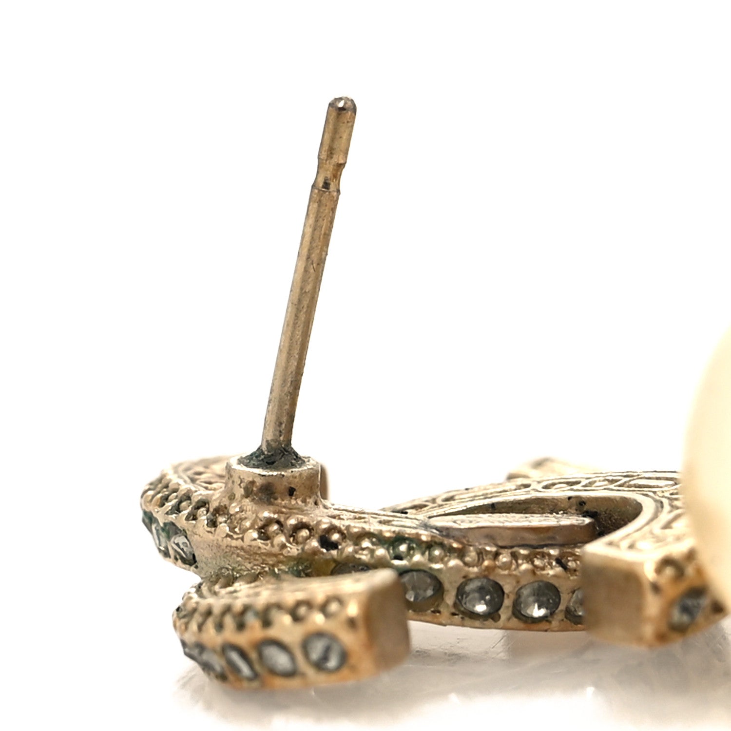 Chanel Baguette Crystal Pearl CC Drop Earrings Gold Black 5 of 5