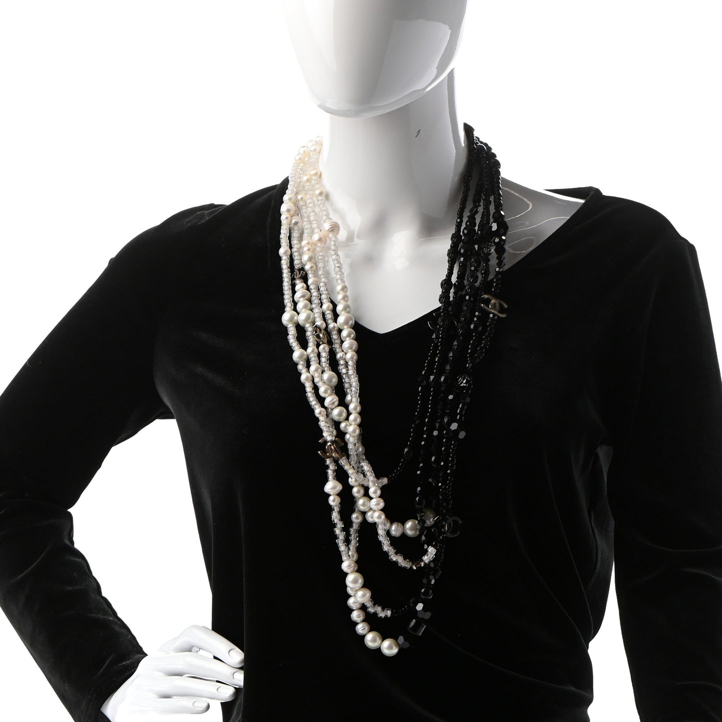 Pearl Bead Multi Strand CC Necklace Black White