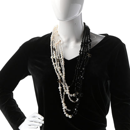 Chanel Pearl Bead Multi Strand CC Necklace Black White 2 of 5