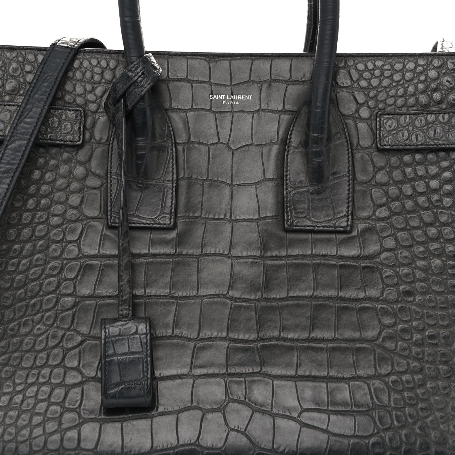 Saint Laurent Calfskin Crocodile Embossed Small Sac de Jour Dusty Black 7 of 9