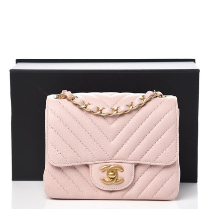 Chanel Calfskin Chevron Quilted Mini Square Flap Light Pink 8 of 8