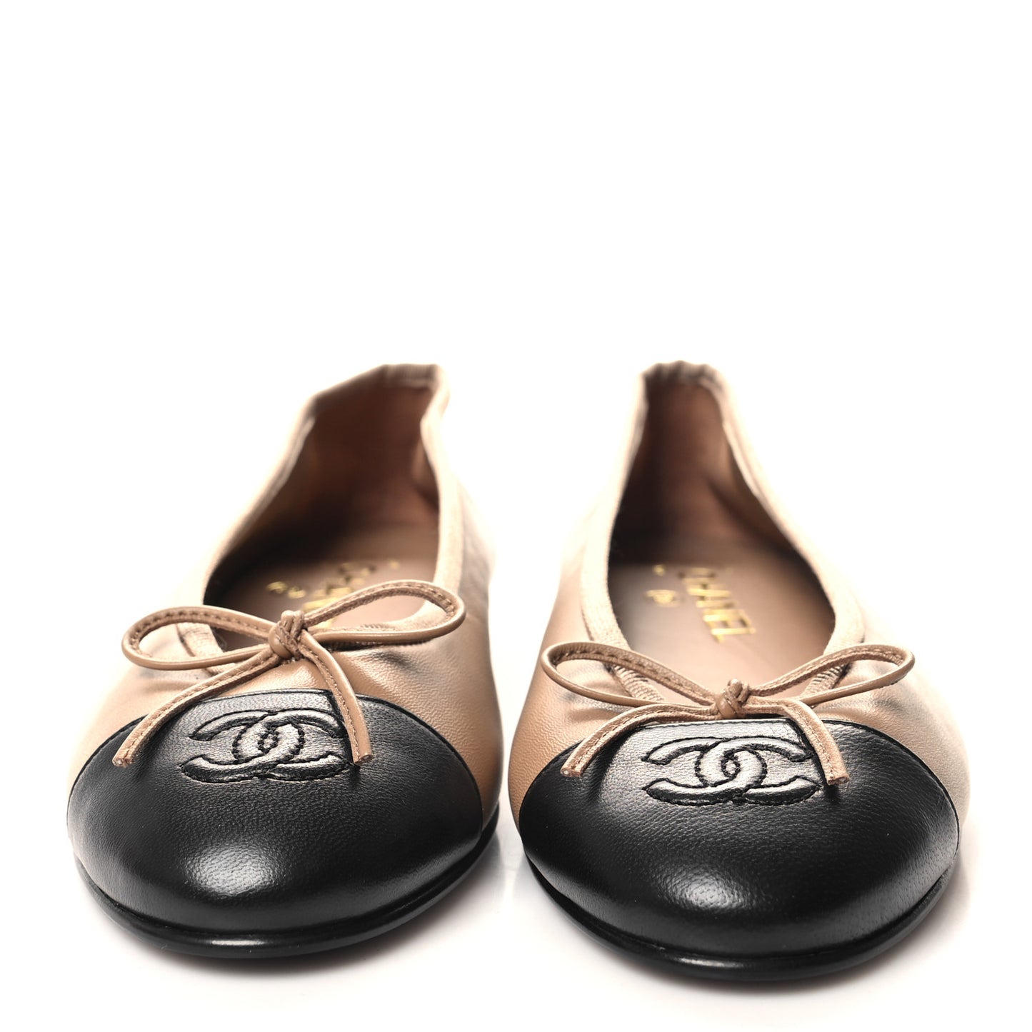 Lambskin Cap Toe CC Ballerina Flats 37 Beige Black