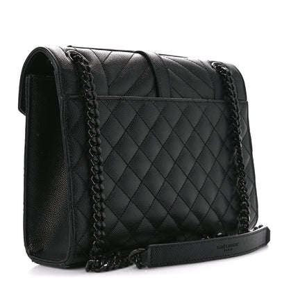 Saint Laurent Grain De Poudre Textured Mixed Matelasse Triquilt Medium Monogram Monochrome Satchel Black 3 of 13