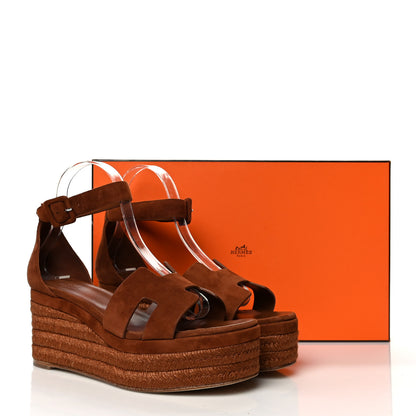 Hermes Suede Elda Espadrille Wedge Sandals 39 Gold 9 of 9