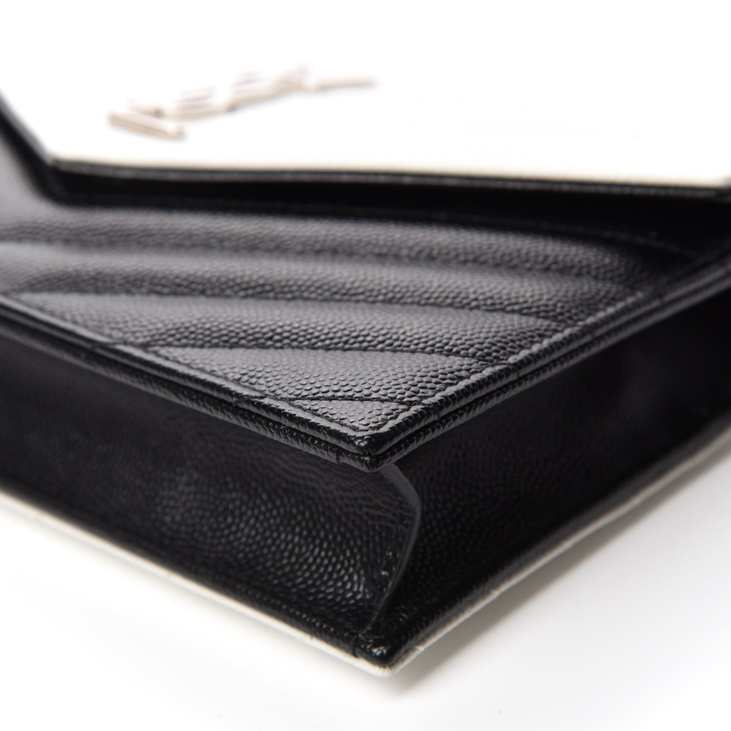 Grain De Poudre Matelasse Chevron Monogram Envelope Chain Wallet Pearl White Black