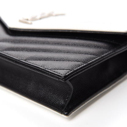 Saint Laurent Grain De Poudre Matelasse Chevron Monogram Envelope Chain Wallet Pearl White Black 7 of 10