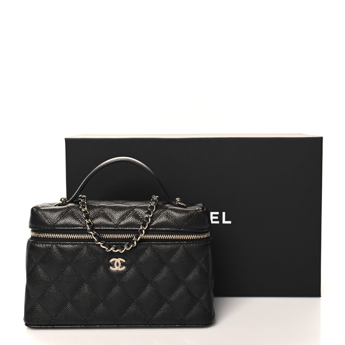 Caviar Quilted Top Handle Slim Vanity With Chain Black