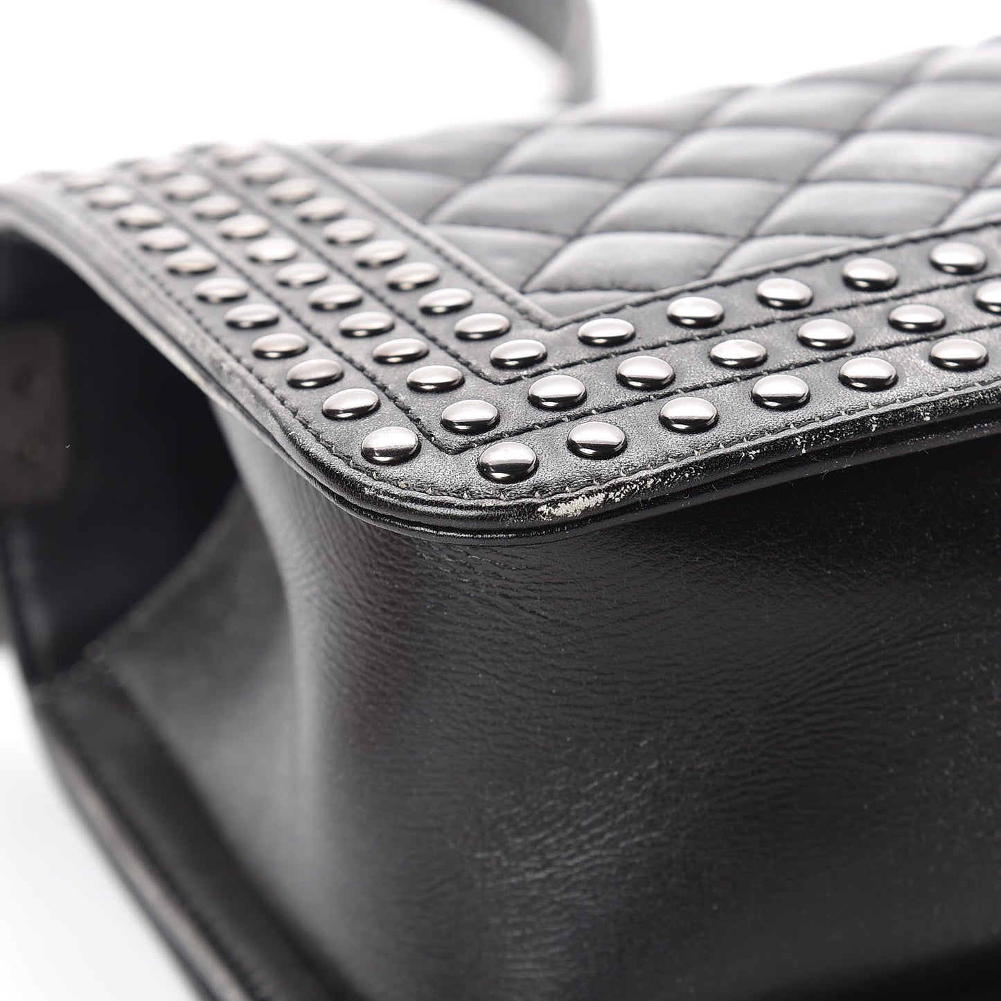 Faded Calfskin Quilted Medium Studded Boy Flap Black