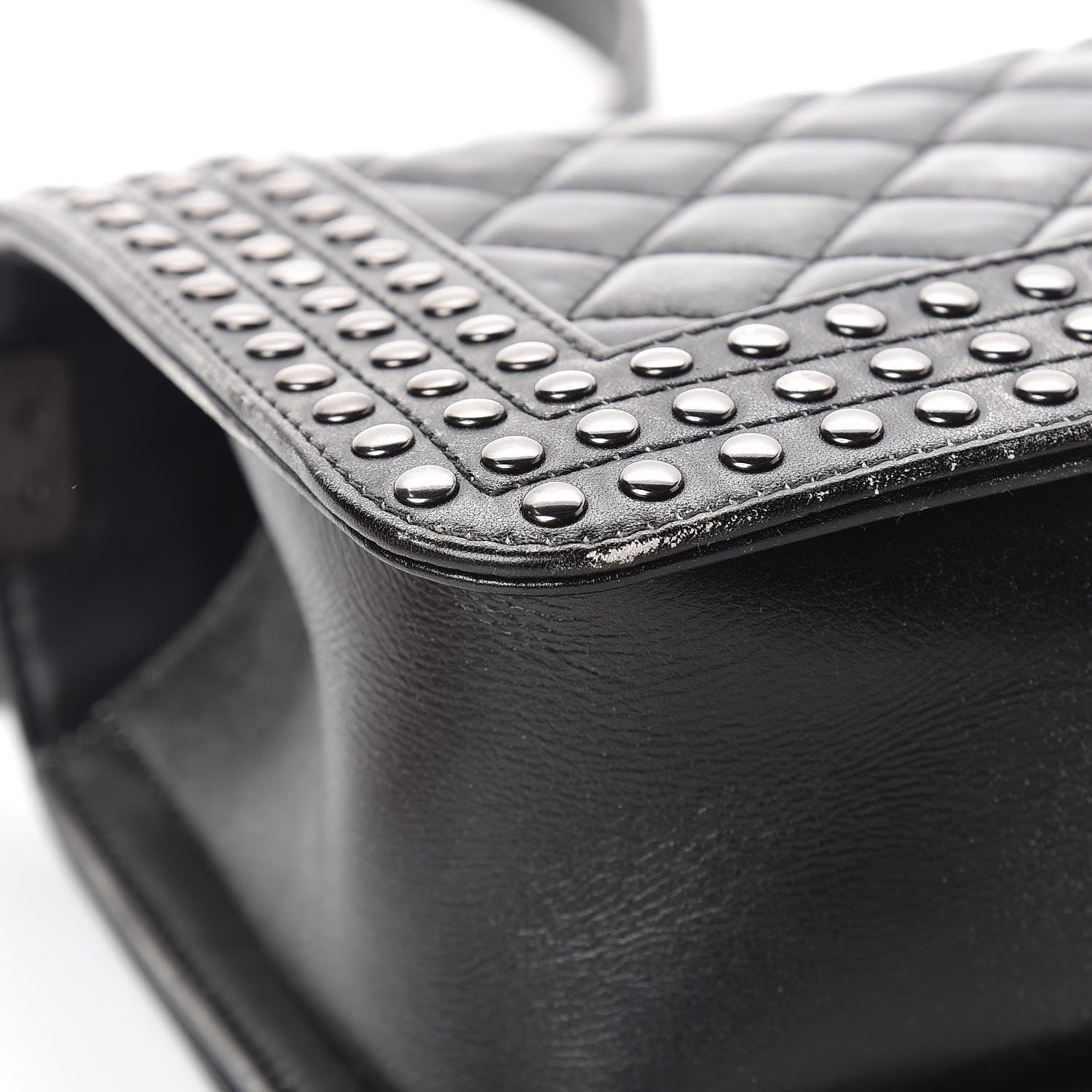 Chanel Faded Calfskin Quilted Medium Studded Boy Flap Black 12 of 18