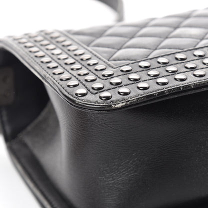 Chanel Faded Calfskin Quilted Medium Studded Boy Flap Black 12 of 18