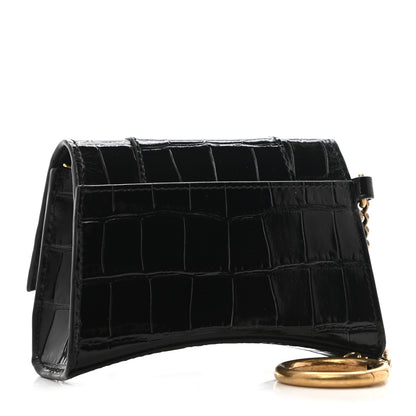 Balenciaga Shiny Calfskin Crocodile Embossed Hourglass Chain Cardholder Black 2 of 8