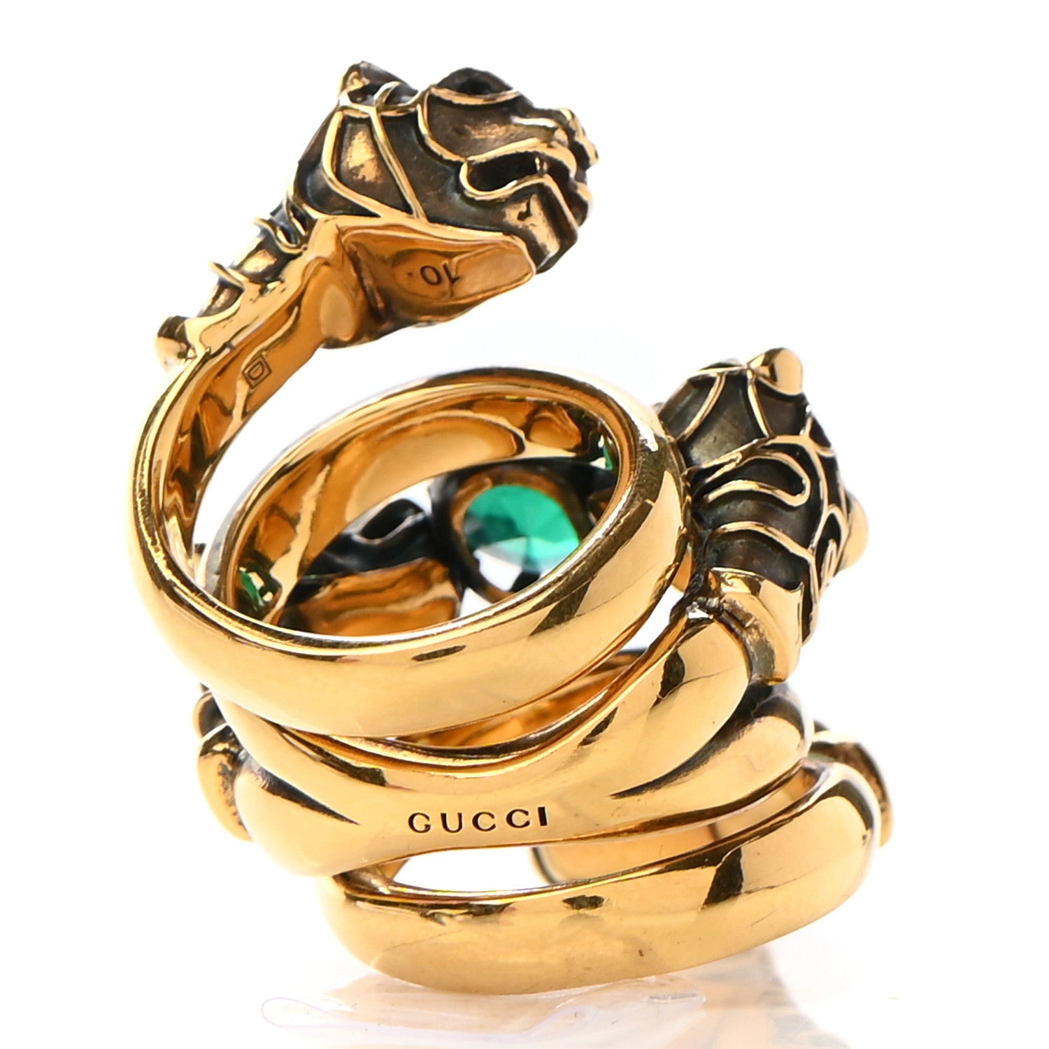 Gucci Crystal Tiger Heads Double Wrap Ring 5 Aged Gold 3 of 7