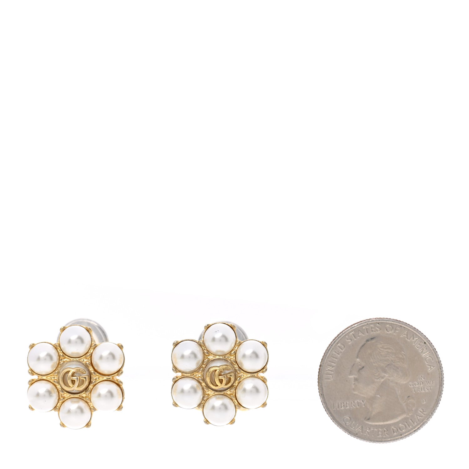 Gucci Metal Pearl Double G Clip On Earrings Aged Gold 2 of 5