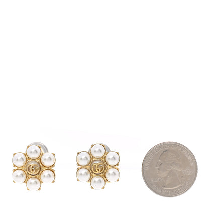 Gucci Metal Pearl Double G Clip On Earrings Aged Gold 2 of 5