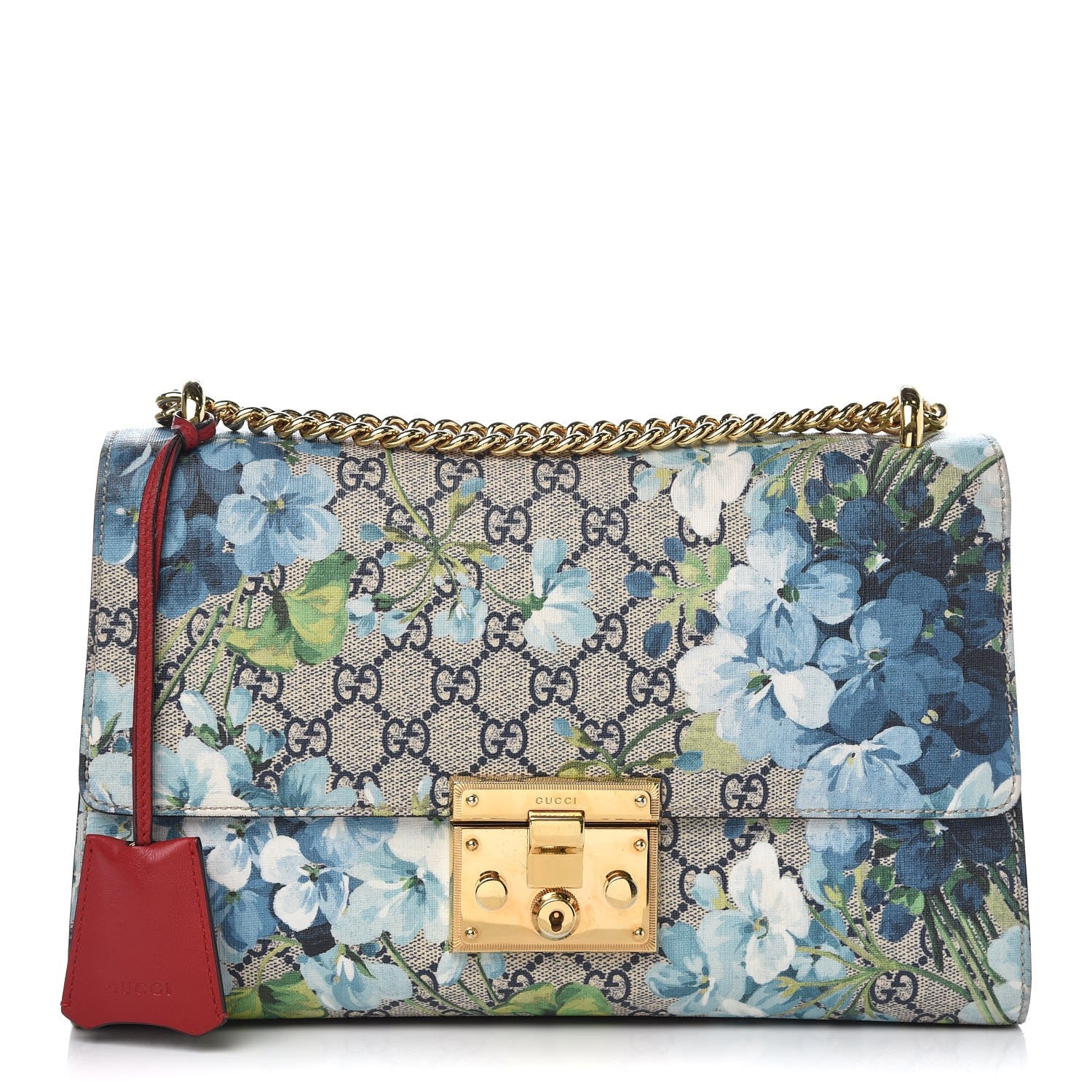 Gucci GG Supreme Monogram Blooms Medium Padlock Shoulder Bag Beige Blue Navy Hibiscus Red 1 of 9