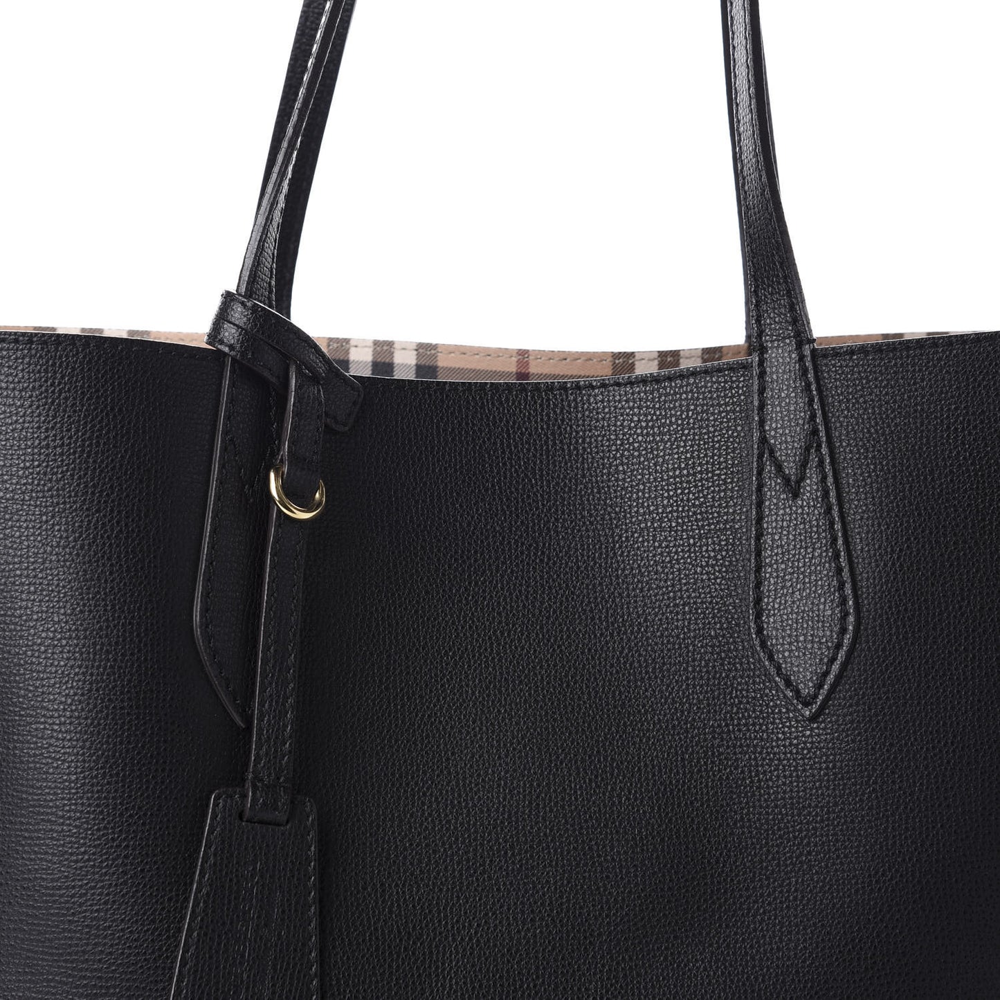 Grainy Calfskin Haymarket Check Medium Reversible Tote Black