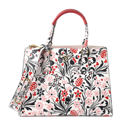 Prada Calfskin Floreale Medium Galleria Double Zip Tote White Rosa 1 of 7