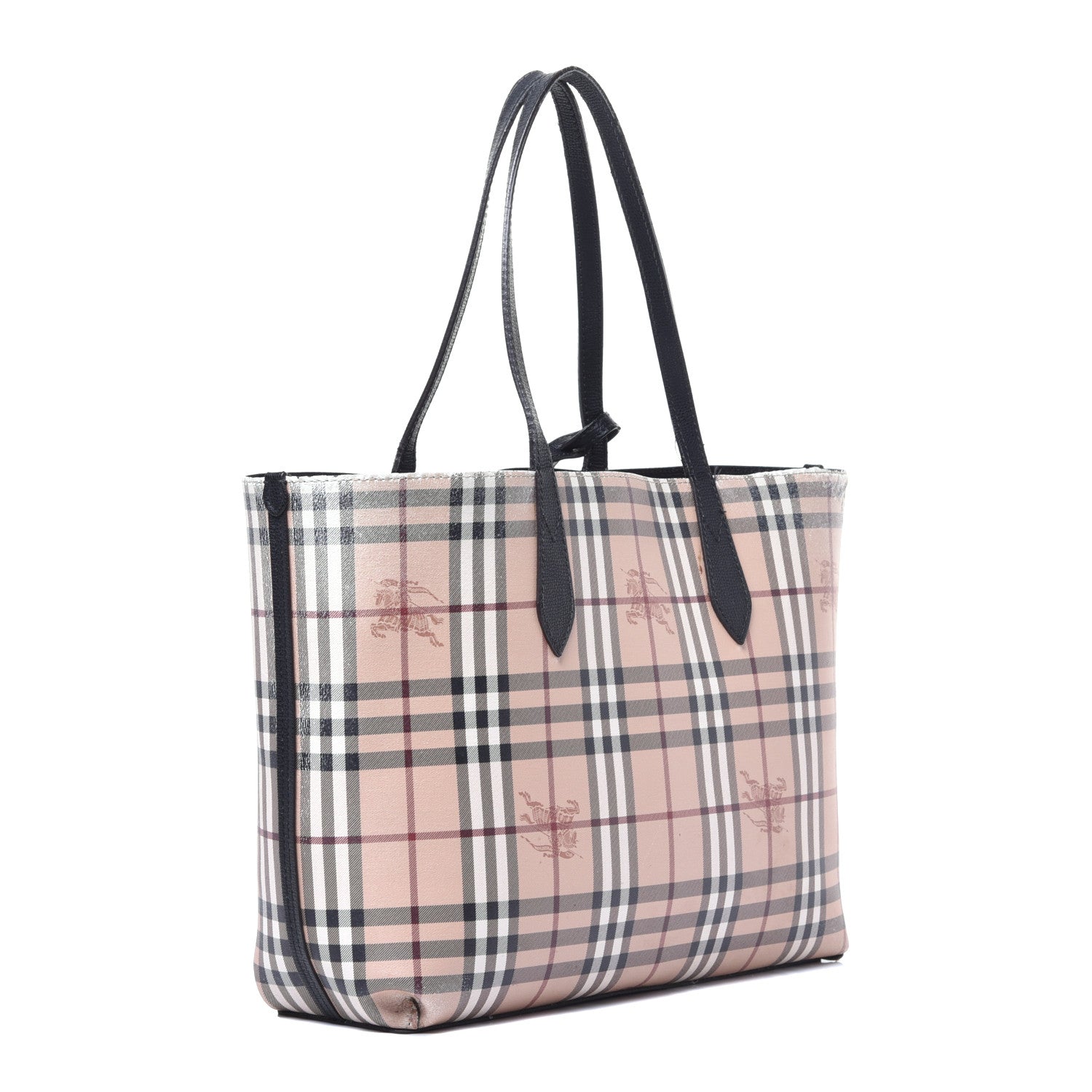 Burberry Grainy Calfskin Haymarket Check Medium Reversible Tote Black 5 of 15