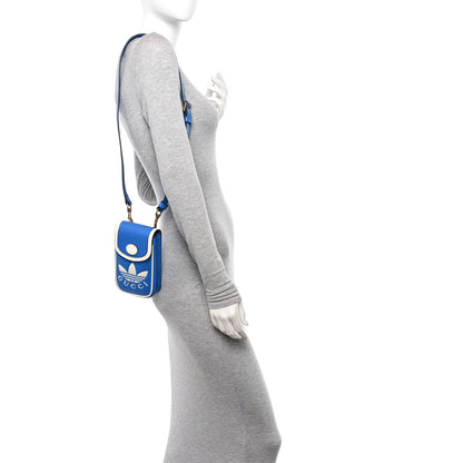 Gucci X ADIDAS Textured Dollar Calfskin Trefoil Embossed Phone Crossbody Bag Oriental Blue Mystic White 2 of 10