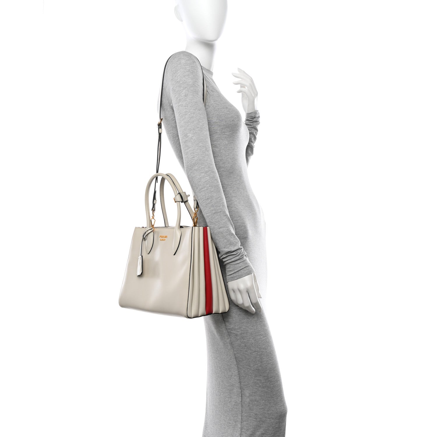 Prada City Calfskin Medium Colorblock Bibliotheque Tote White Fuoco 3 of 14