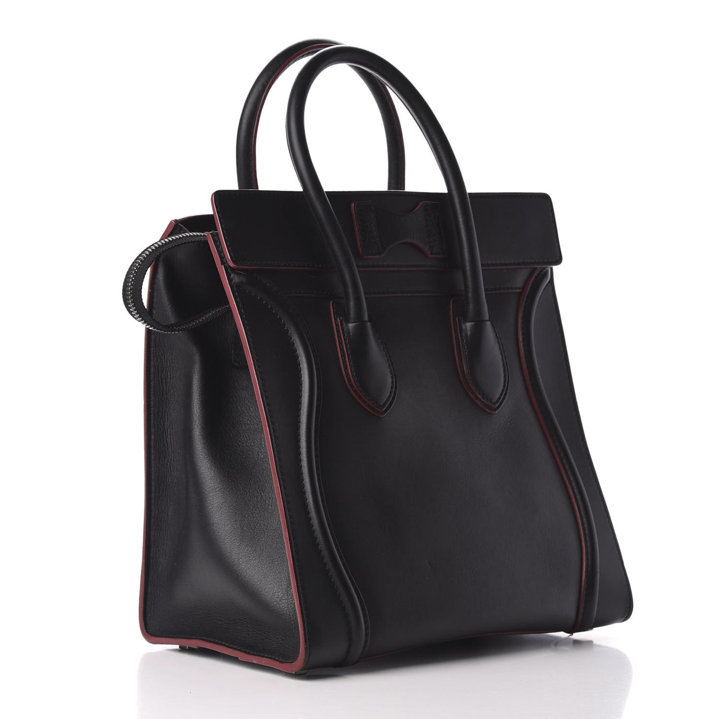 Smooth Calfskin Mini Luggage Black Pink Trim