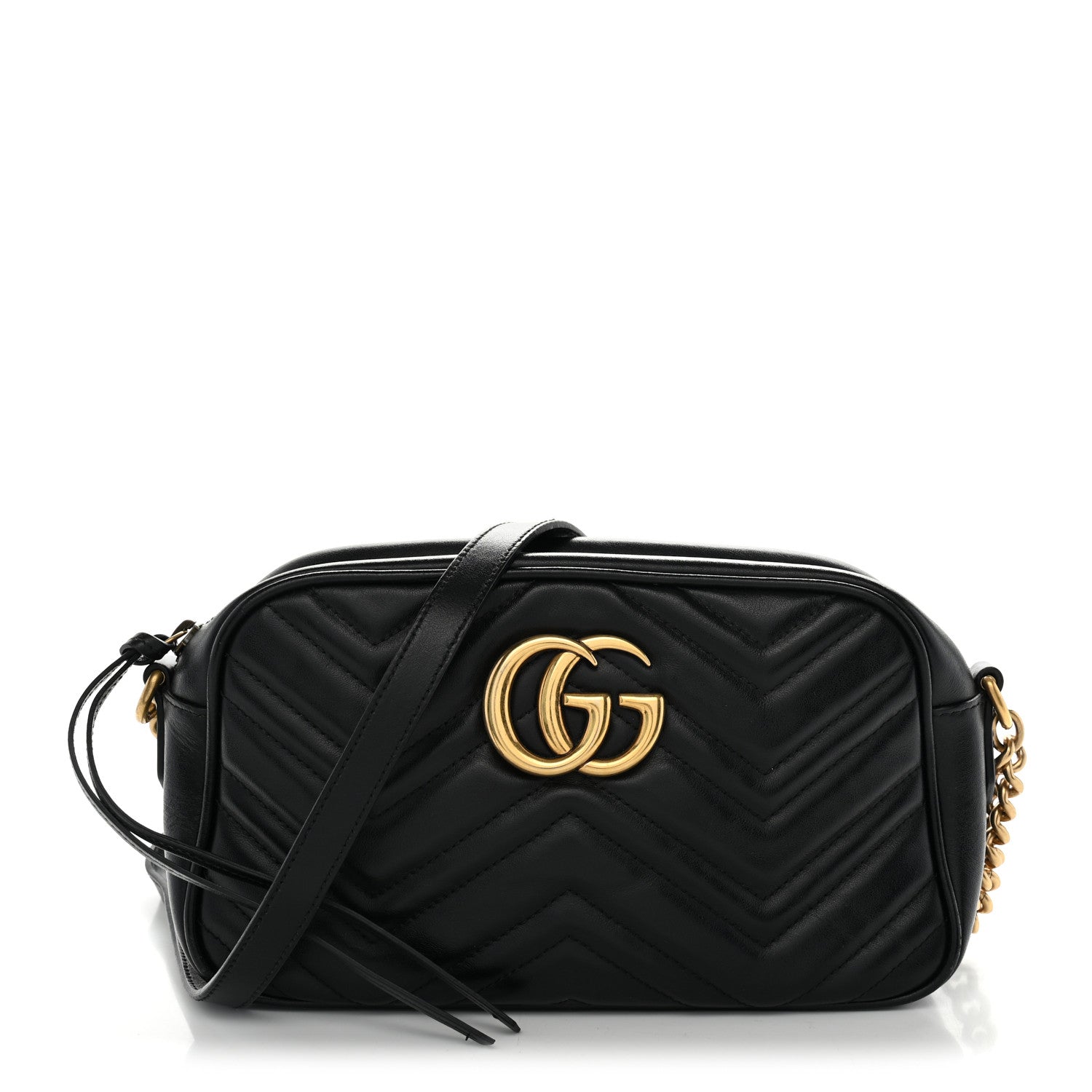 Gucci Calfskin Matelasse Small GG Marmont Chain Shoulder Bag Black 1 of 10