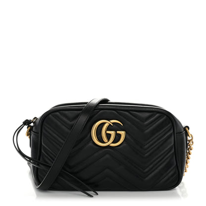Gucci Calfskin Matelasse Small GG Marmont Chain Shoulder Bag Black 1 of 10