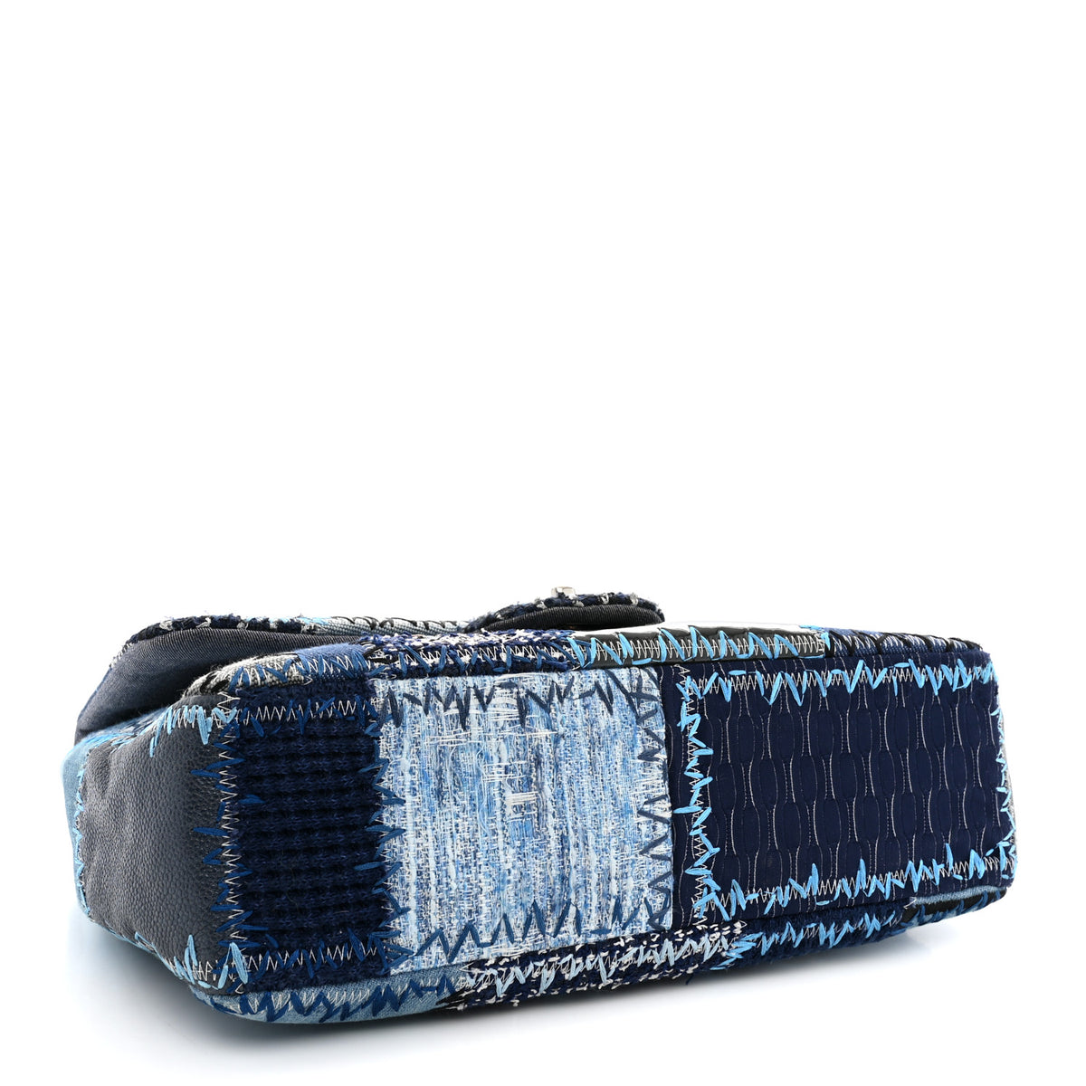 Chanel Denim Tweed Patchwork Jumbo Single Flap Blue 4 of 11